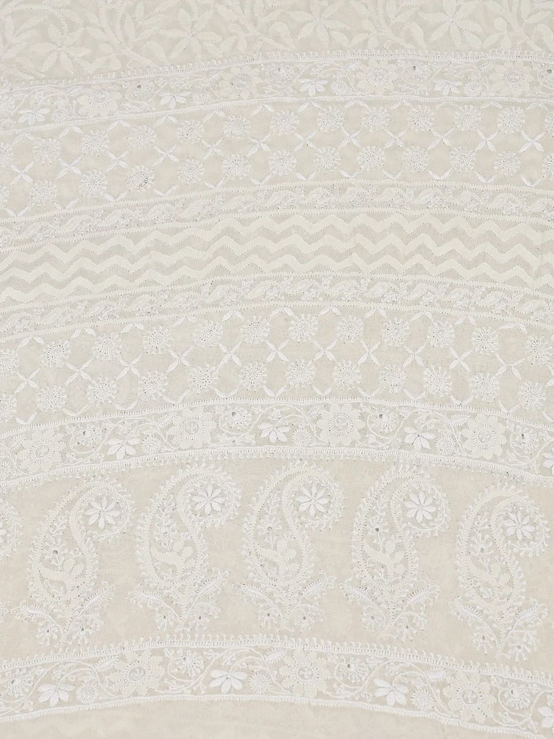 Ada Hand Embroidered Ivory White Pure Georgette Lucknowi Chikankari Unstitched Kurta Piece A21480