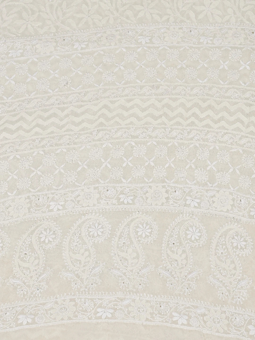 Ada Hand Embroidered Ivory White Pure Georgette Lucknowi Chikankari Unstitched Kurta Piece A21480