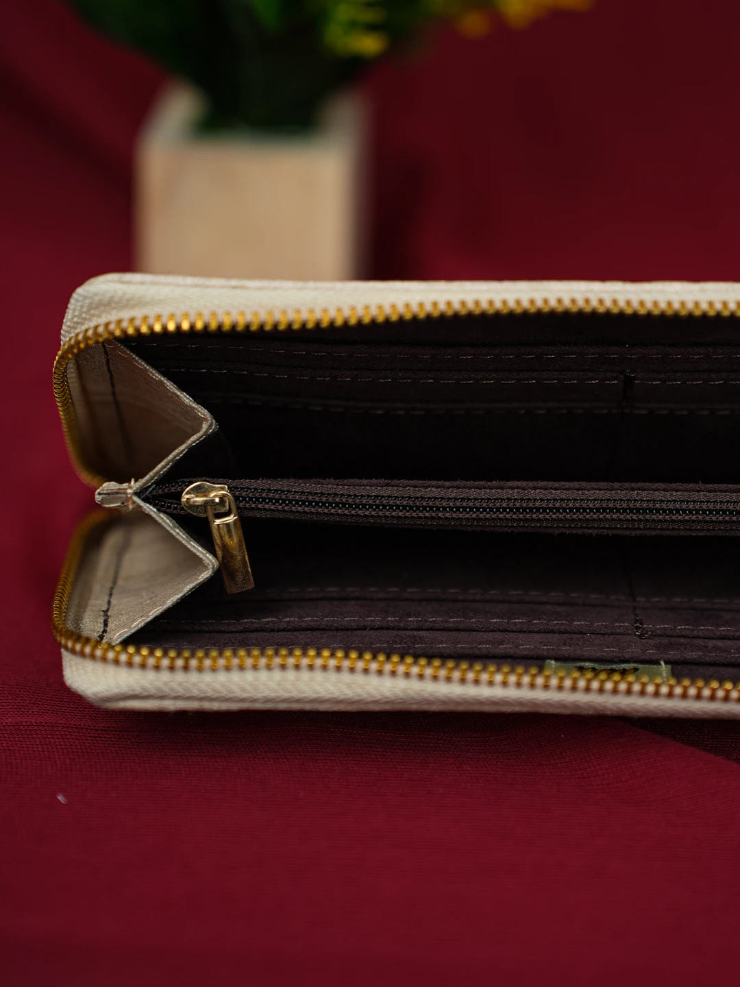Ada Hand Embroidered Fawn Silk Lucknowi Chikankari Clutch With Zari Work 01A575753