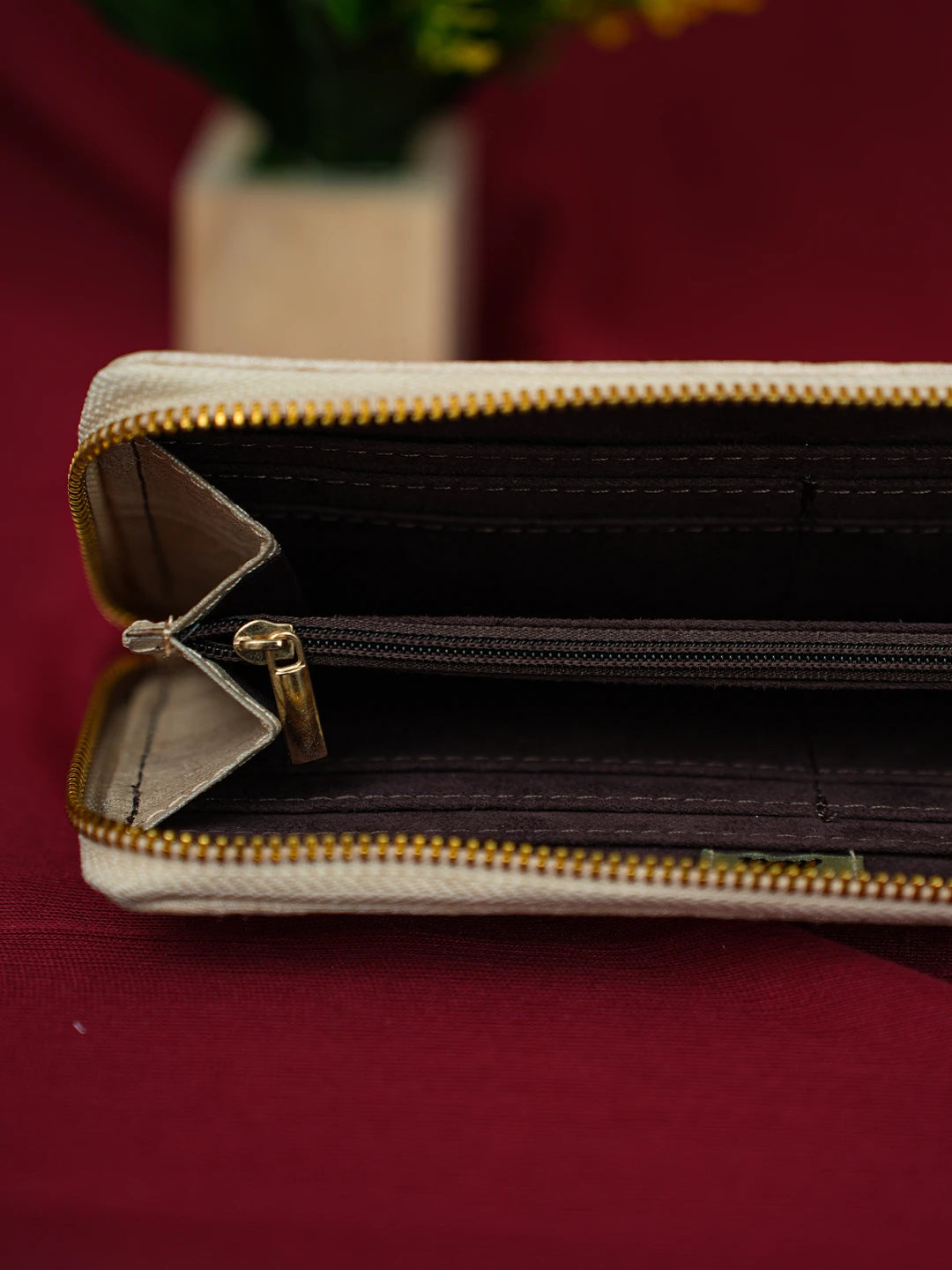 Ada Hand Embroidered Fawn Silk Lucknowi Chikankari Clutch With Zari Work 01A575753