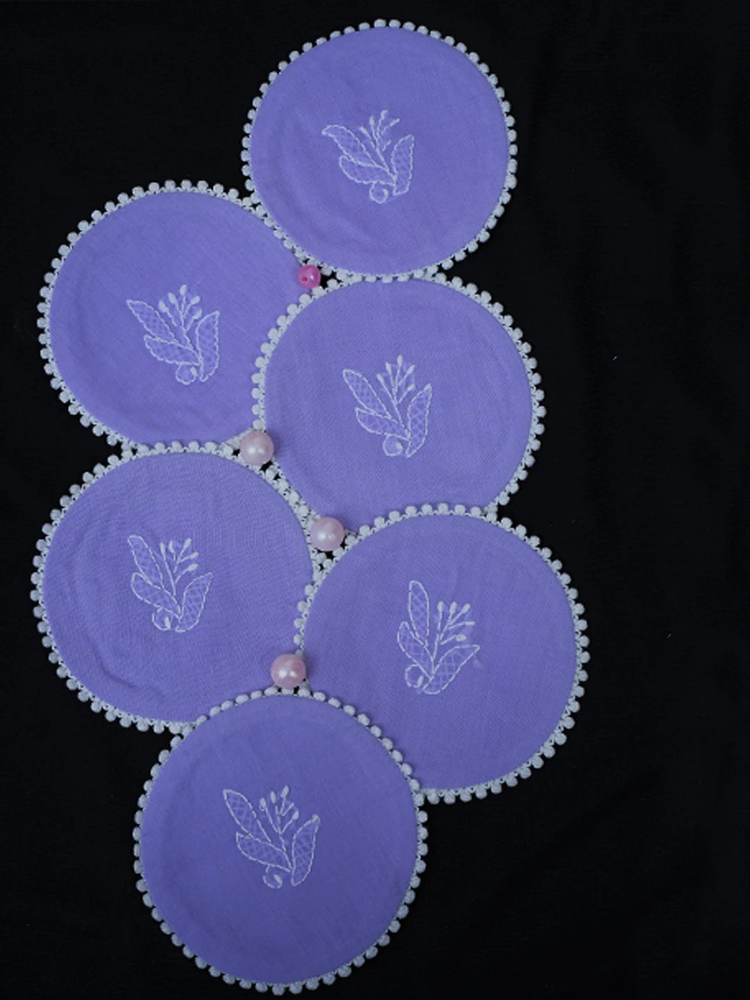 Ada Hand Embroidered Mauve Cotton Lucknowi Chikankari Coaster Set 01A712303
