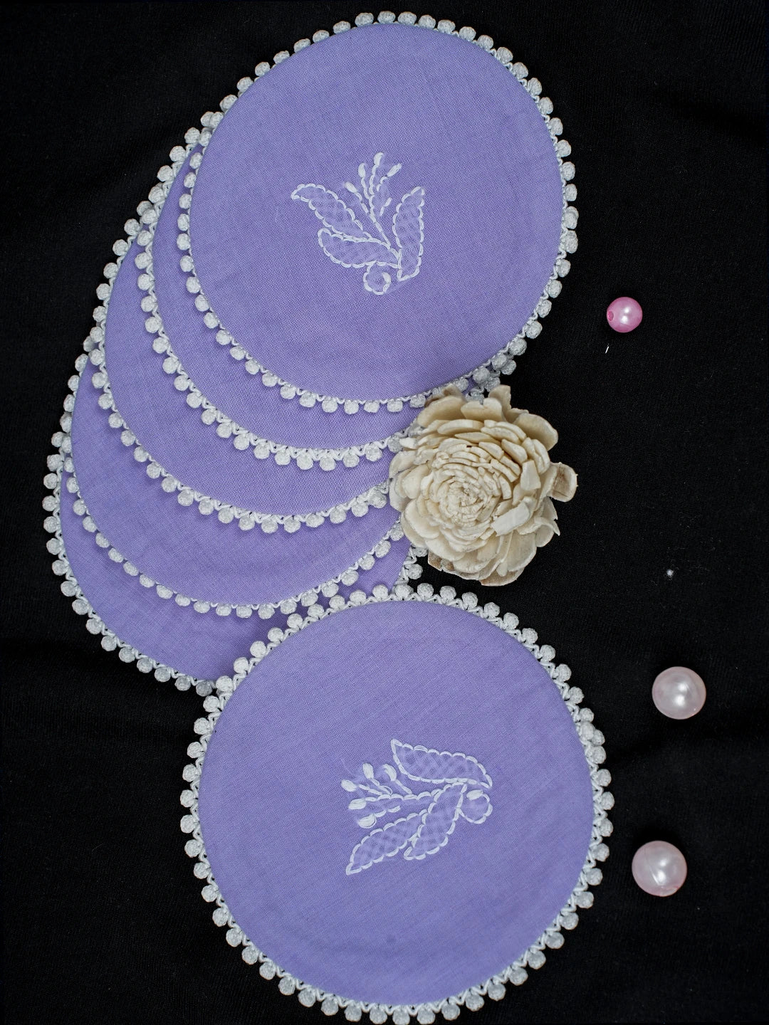 Ada Hand Embroidered Mauve Cotton Lucknowi Chikankari Coaster Set 01A712303