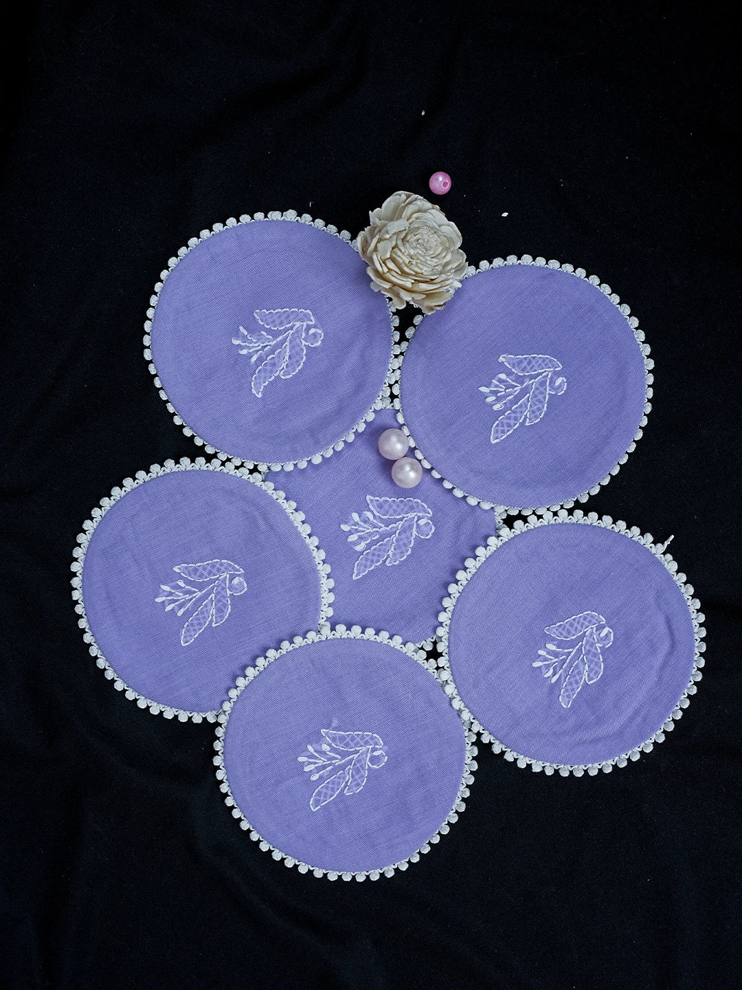 Ada Hand Embroidered Mauve Cotton Lucknowi Chikankari Coaster Set 01A712303