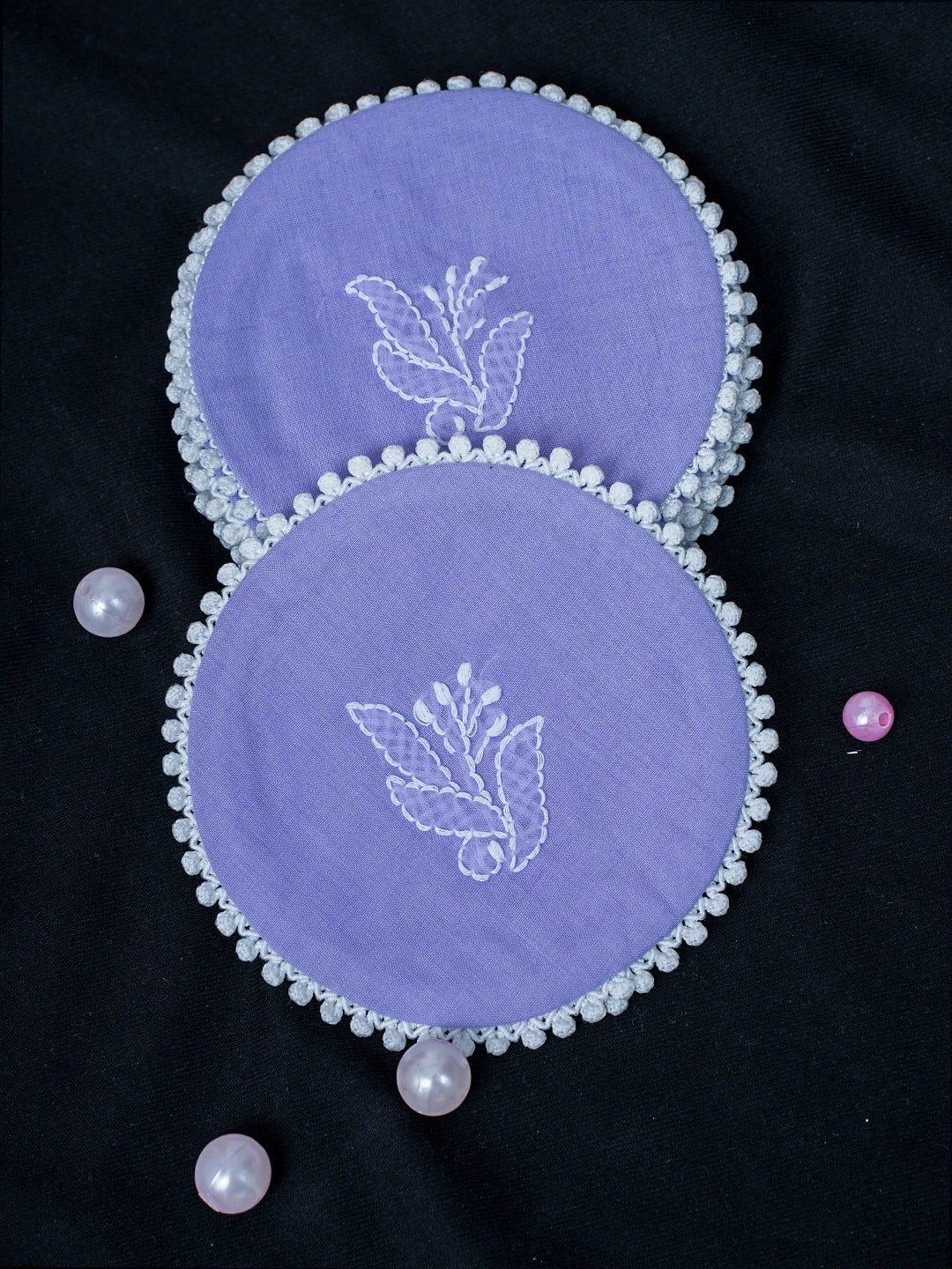 Ada Hand Embroidered Mauve Cotton Lucknowi Chikankari Coaster Set 01A712303
