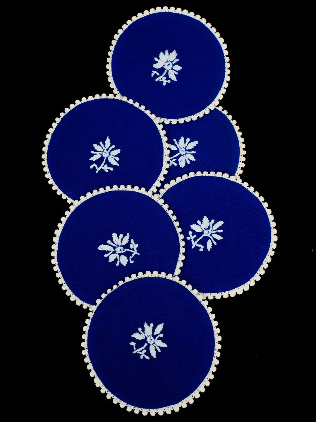Ada Hand Embroidered Blue Cotton Lucknowi Chikankari Coaster Set 01A712294