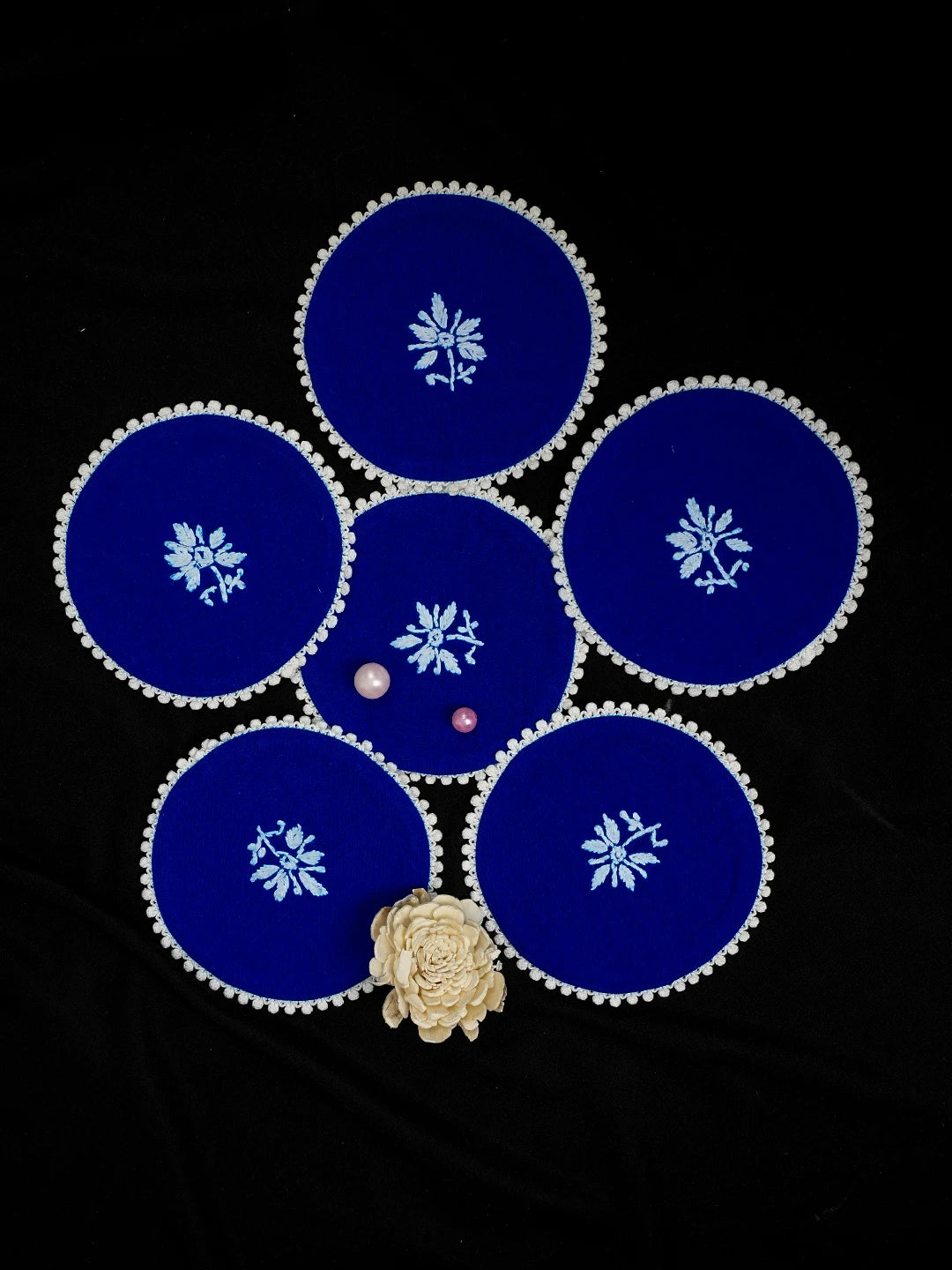 Ada Hand Embroidered Blue Cotton Lucknowi Chikankari Coaster Set 01A712294