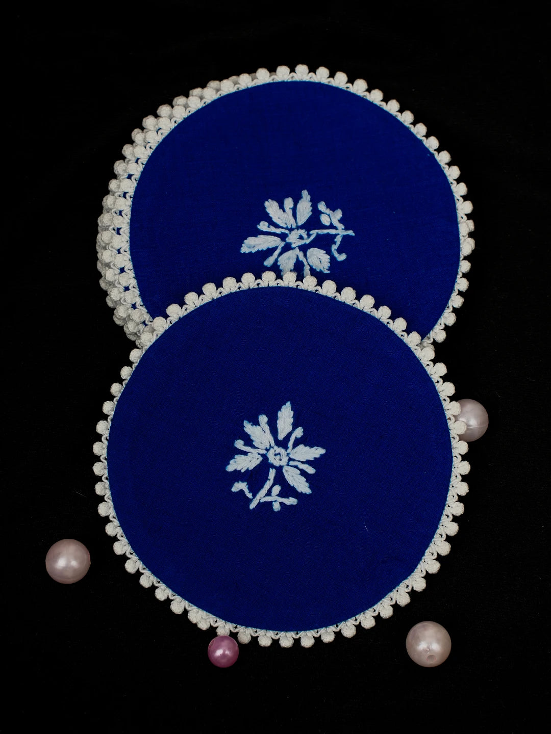Ada Hand Embroidered Blue Cotton Lucknowi Chikankari Coaster Set 01A712294