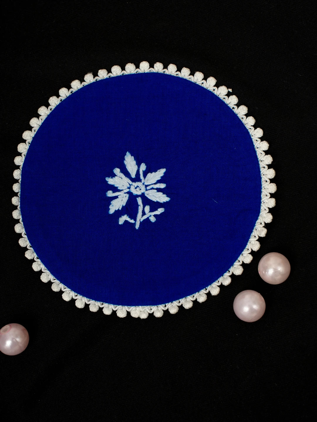 Ada Hand Embroidered Blue Cotton Lucknowi Chikankari Coaster Set 01A712294