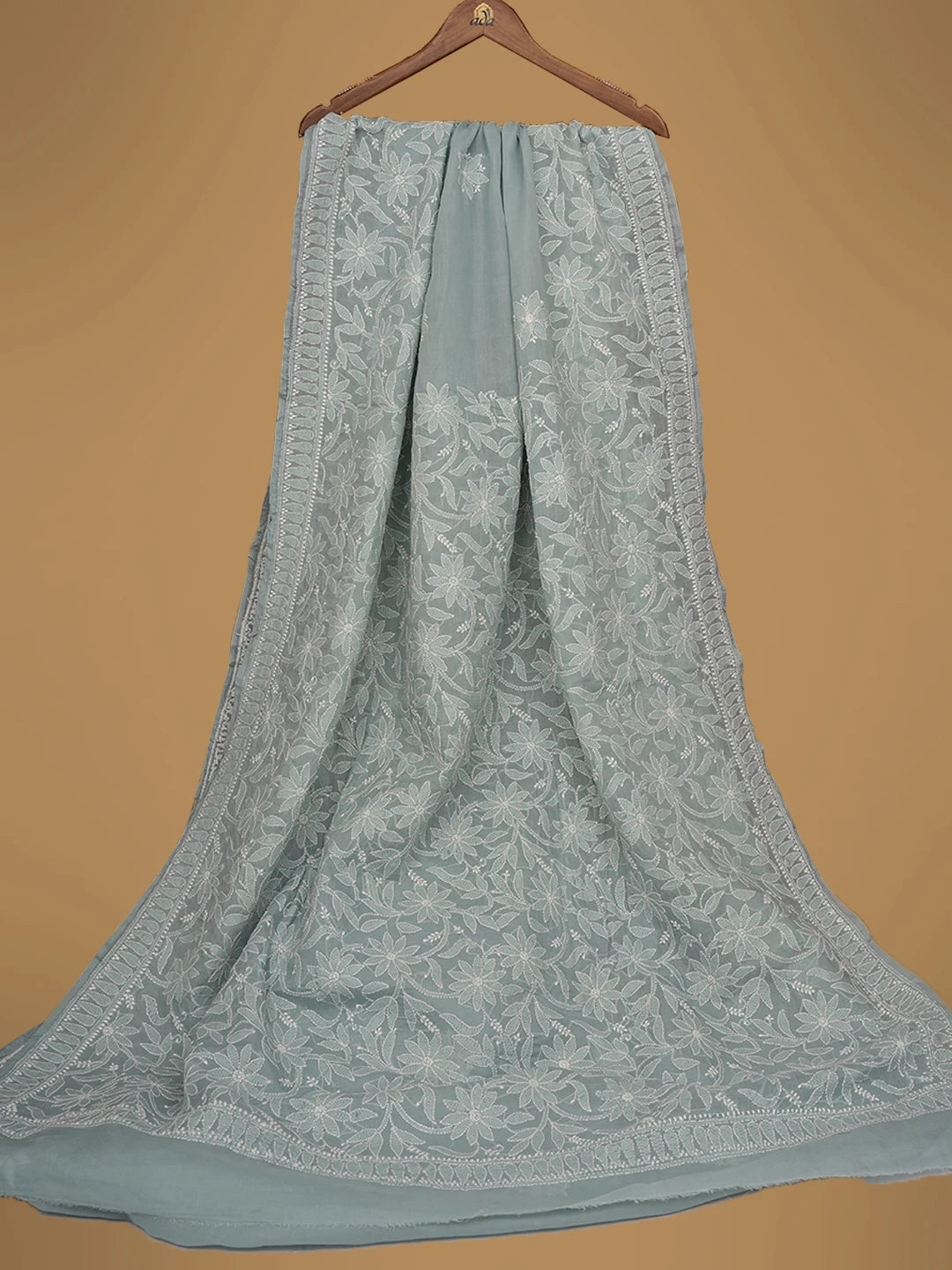 Ada Hand Embroidered Grey Cotton Lucknowi Chikankari Saree and Blouse 01A713083
