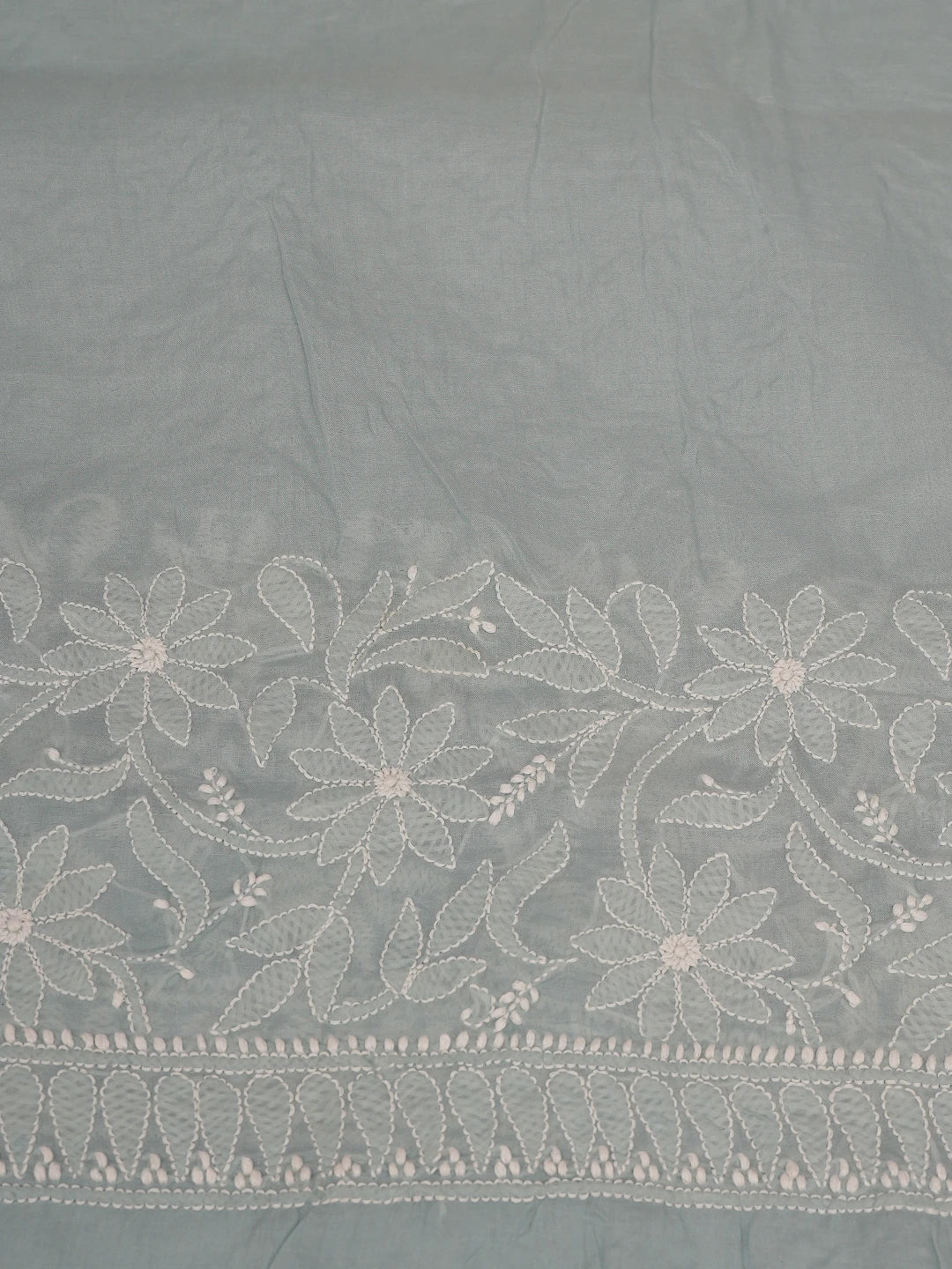 Ada Hand Embroidered Grey Cotton Lucknowi Chikankari Saree and Blouse 01A713083