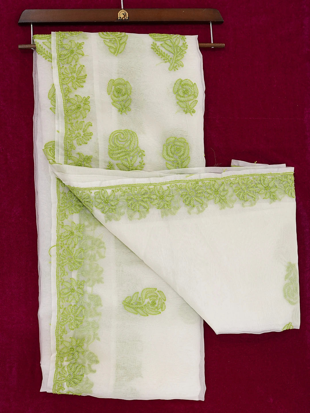 Ada Hand Embroidered White Organza Lucknowi Chikankari Saree and Blouse 01A704006