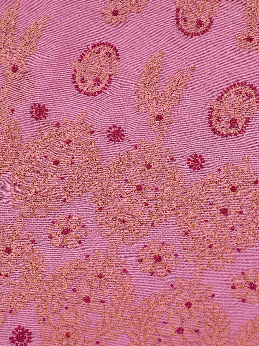 Ada Hand Embroidered Pink Kota Chanderi Lucknowi Chikankari Saree and Blouse 01A680968