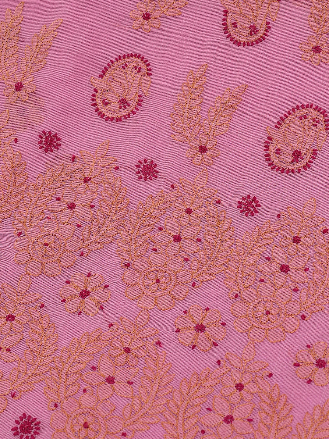 Ada Hand Embroidered Pink Kota Chanderi Lucknowi Chikankari Saree and Blouse 01A680968