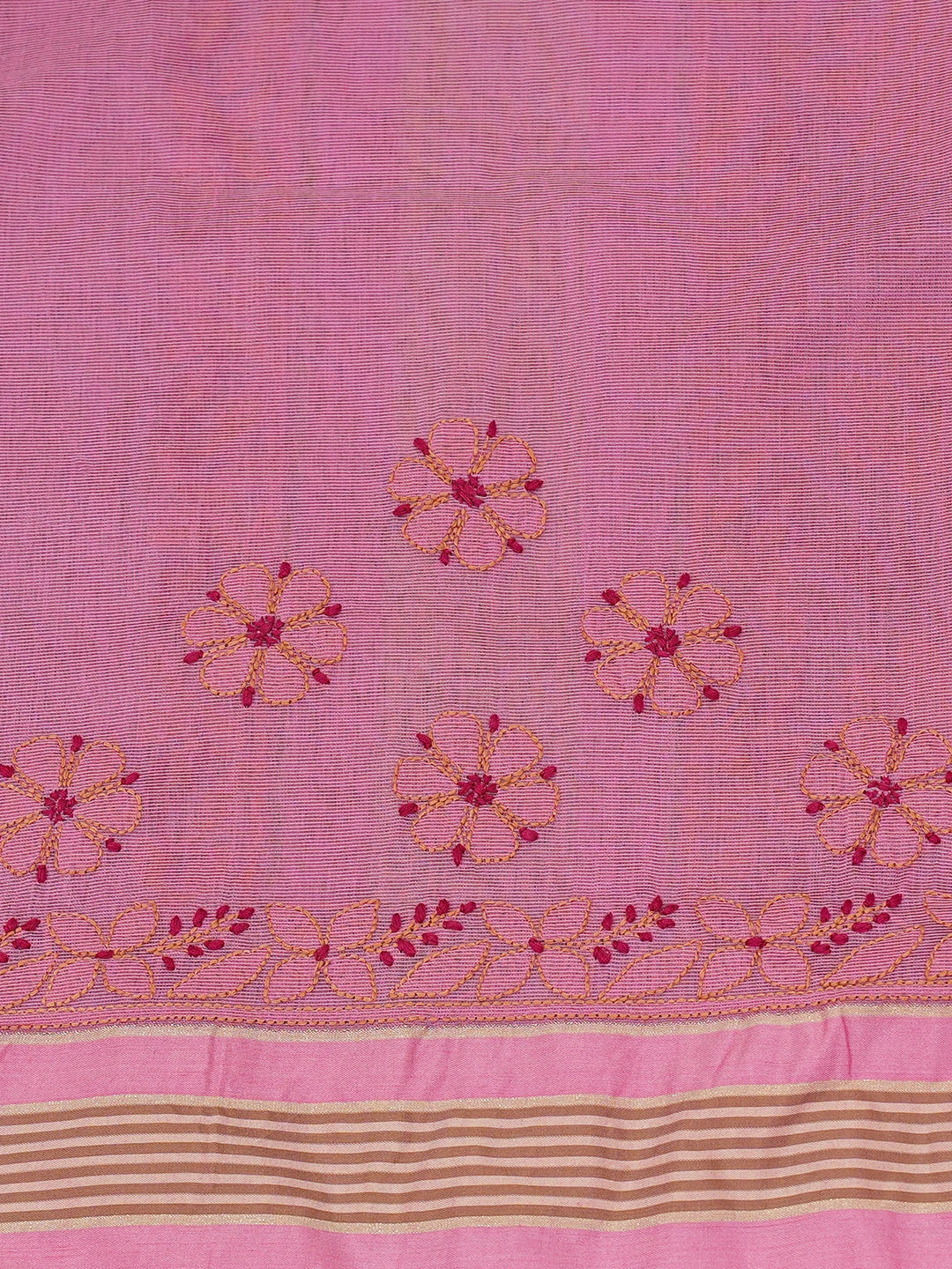 Ada Hand Embroidered Pink Kota Chanderi Lucknowi Chikankari Saree and Blouse 01A680968