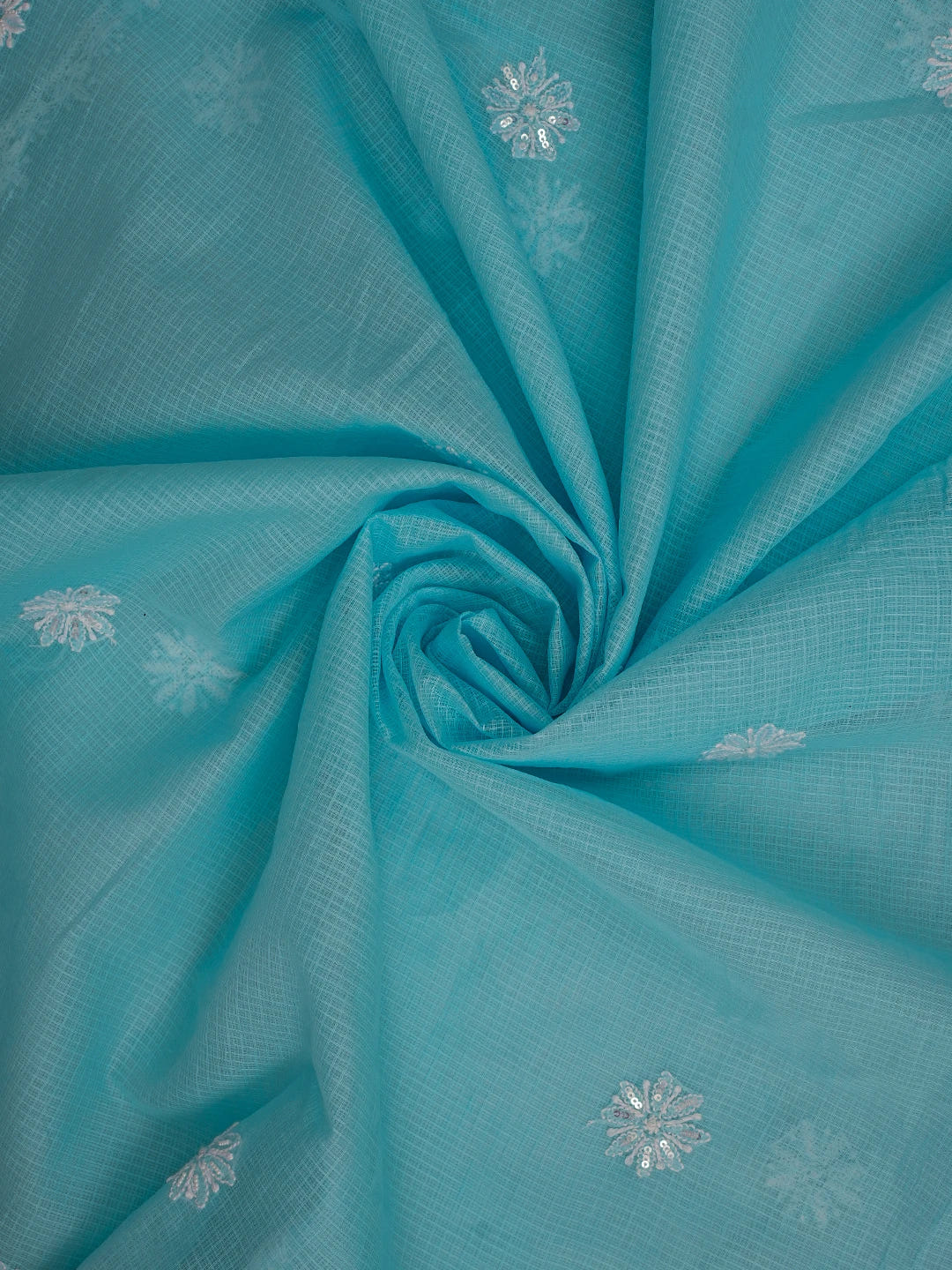 Ada Hand Embroidered Blue Kota Lucknowi Chikankari Unstitched Kurta Dupatta Set with Pearl Work 01A548958