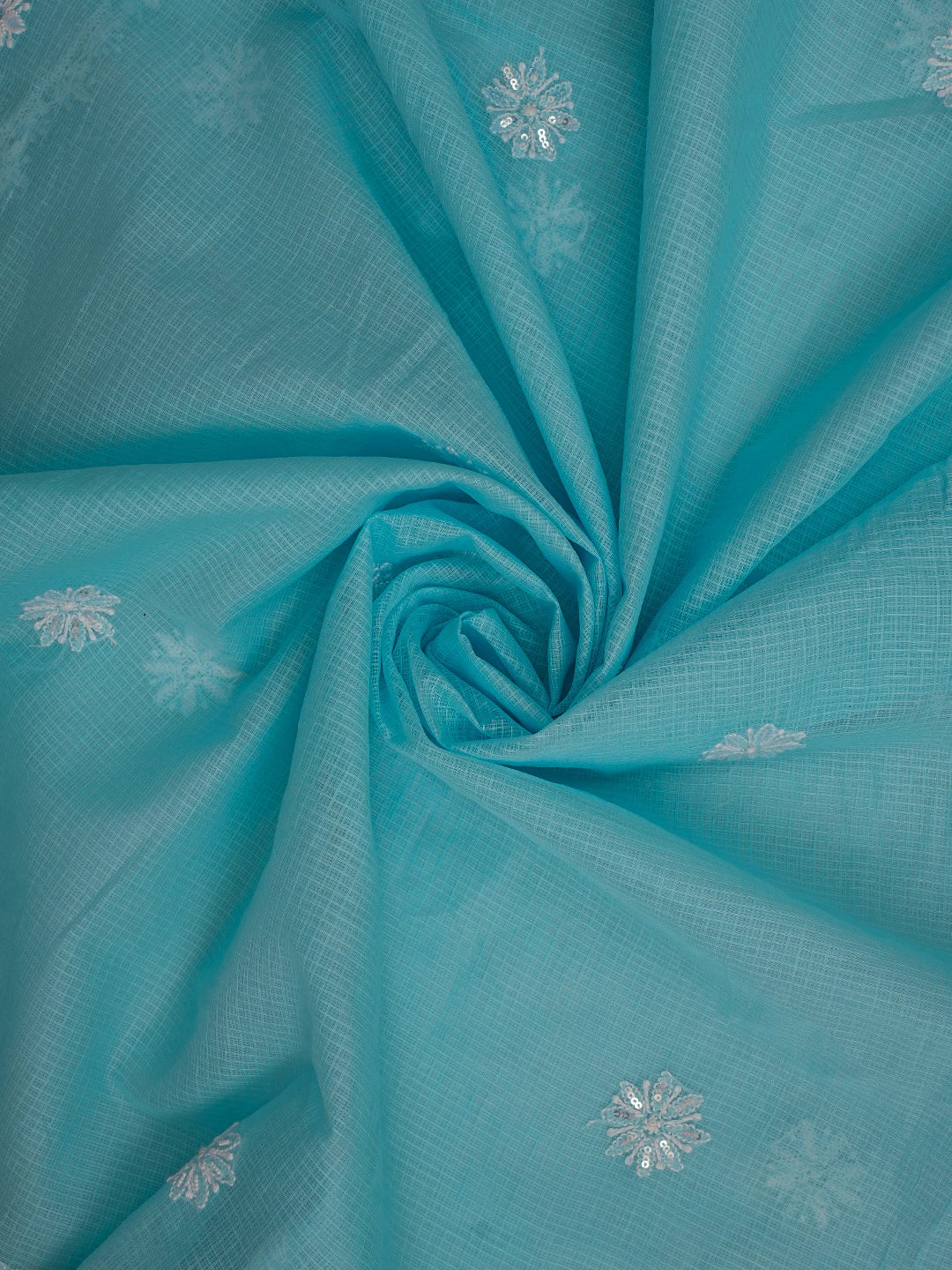 Ada Hand Embroidered Blue Kota Lucknowi Chikankari Unstitched Kurta Dupatta Set with Pearl Work 01A548958