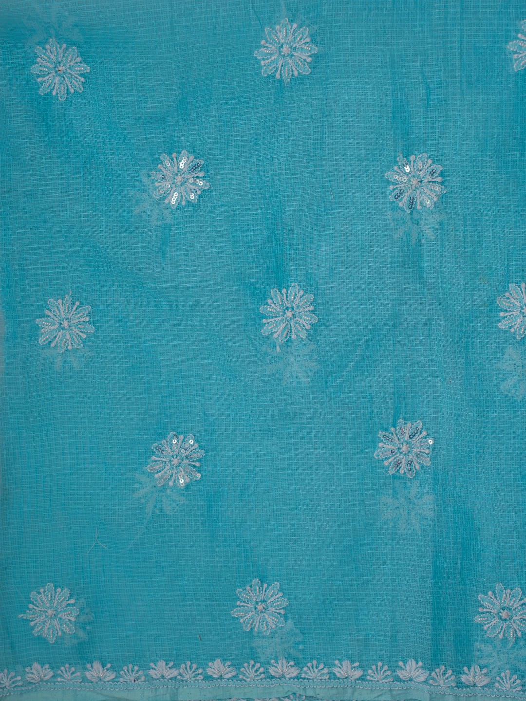 Ada Hand Embroidered Blue Kota Lucknowi Chikankari Unstitched Kurta Dupatta Set with Pearl Work 01A548958