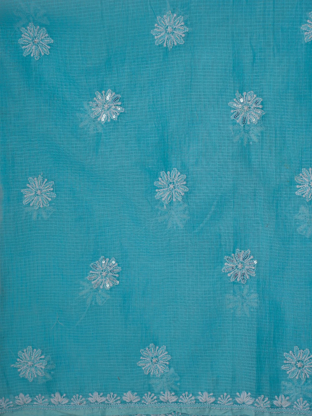 Ada Hand Embroidered Blue Kota Lucknowi Chikankari Unstitched Kurta Dupatta Set with Pearl Work 01A548958
