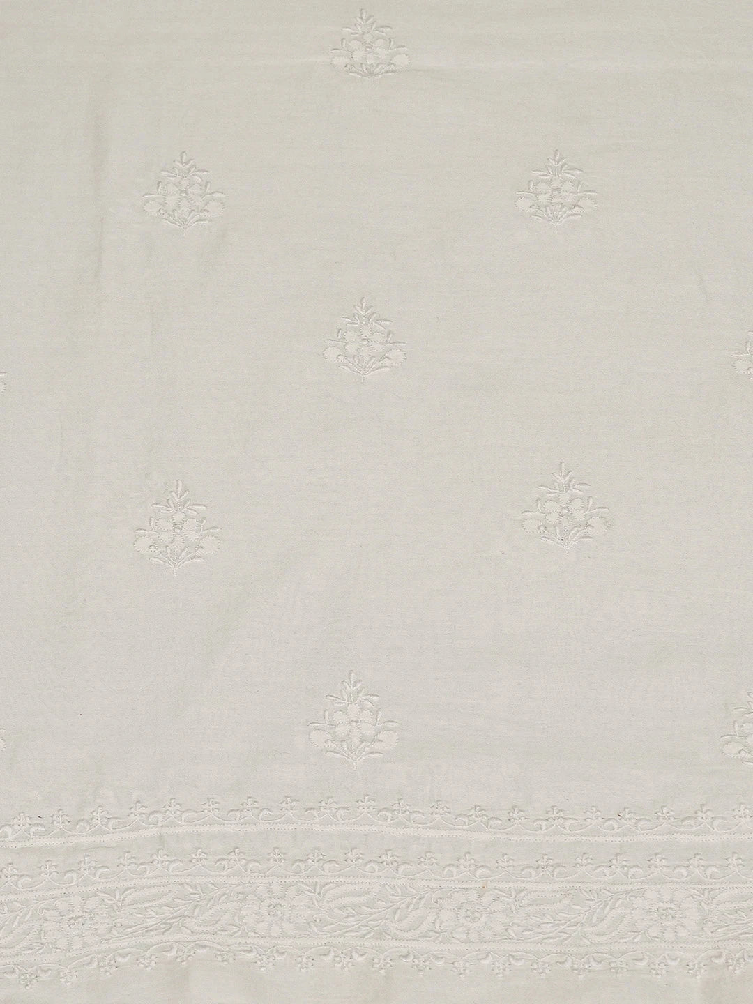Ada Hand Embroidered White Chanderi Lucknowi Chikankari Unstitched Kurta Dupatta Set 01A689542