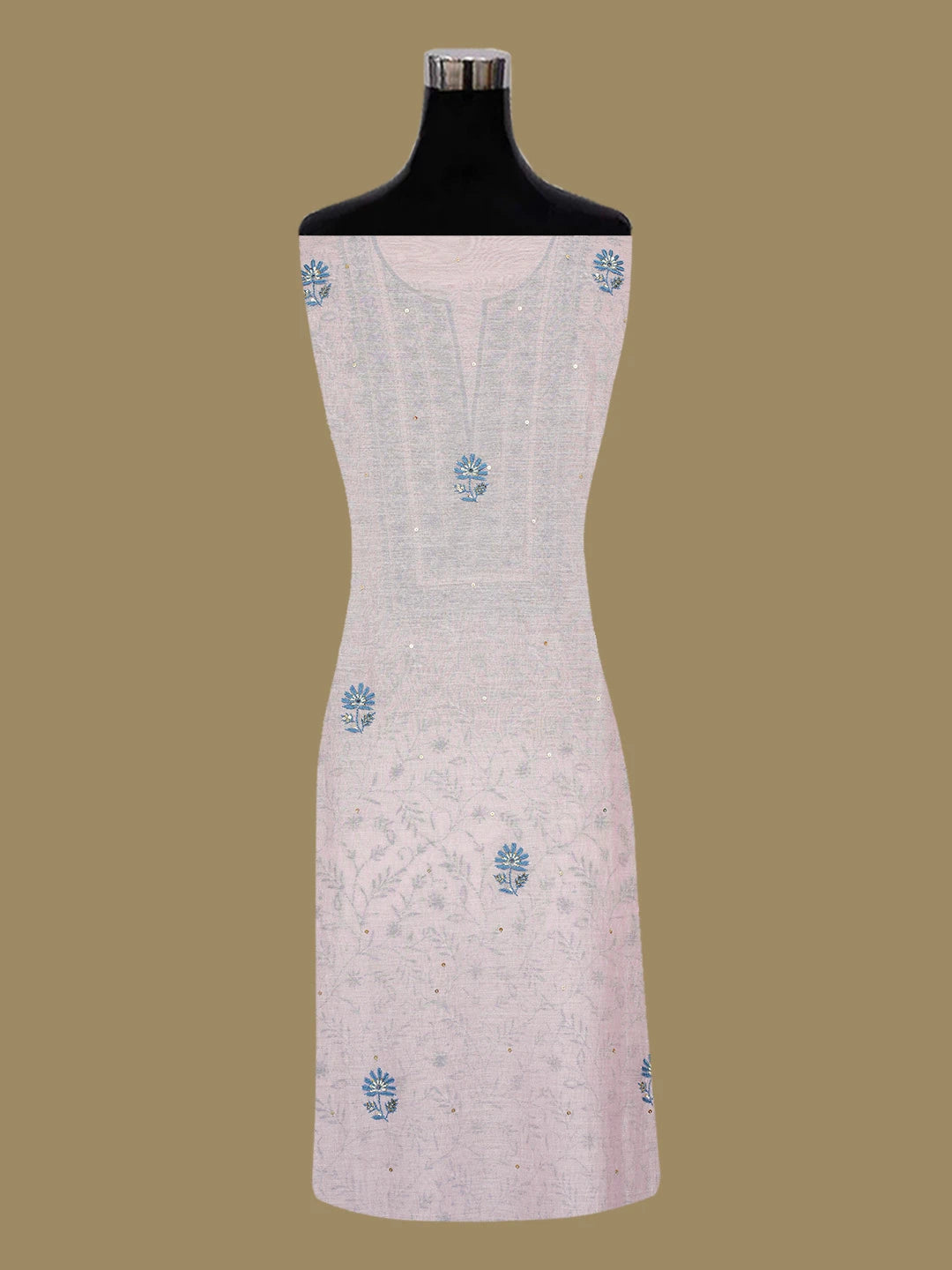 Ada Hand Embroidered Pink Chanderi Lucknowi Chikankari Unstitched Kurta Dupatta Set With Pearl Work 01A453010