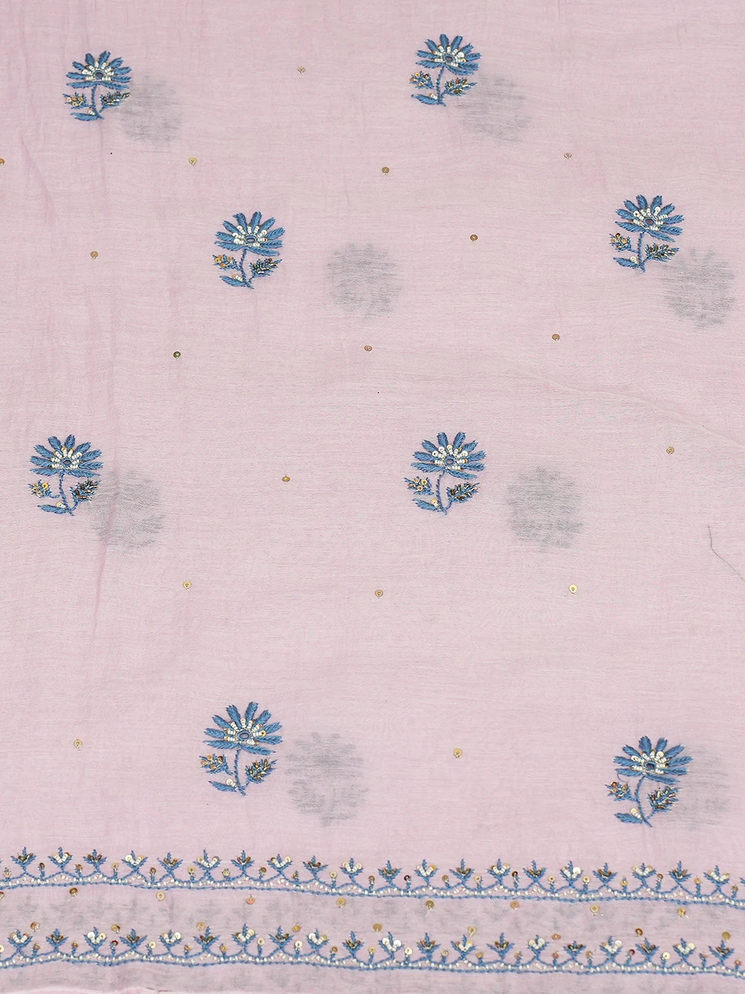 Ada Hand Embroidered Pink Chanderi Lucknowi Chikankari Unstitched Kurta Dupatta Set With Pearl Work 01A453010