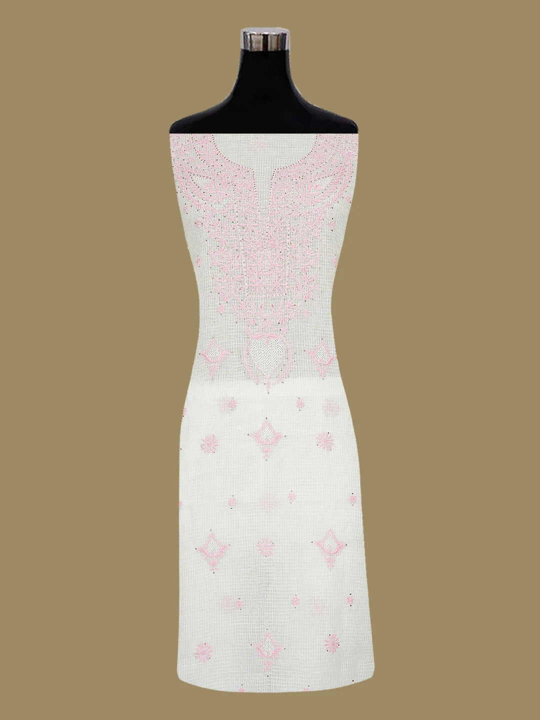 Ada Hand Embroidered Honeydew Green Kota Lucknowi Chikankari Unstitched Kurta Dupatta Set With Mukaish Work 01A553078