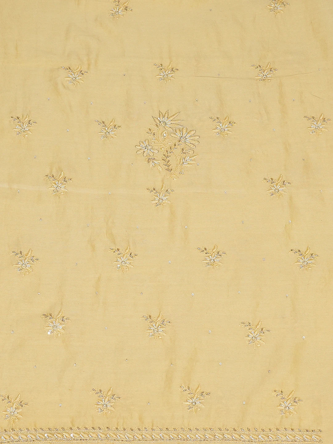 Ada Hand Embroidered Arylide Yellow Chanderi Lucknowi Chikankari Unstitched Kurta Dupatta Set With Cutadana Work 01A535356