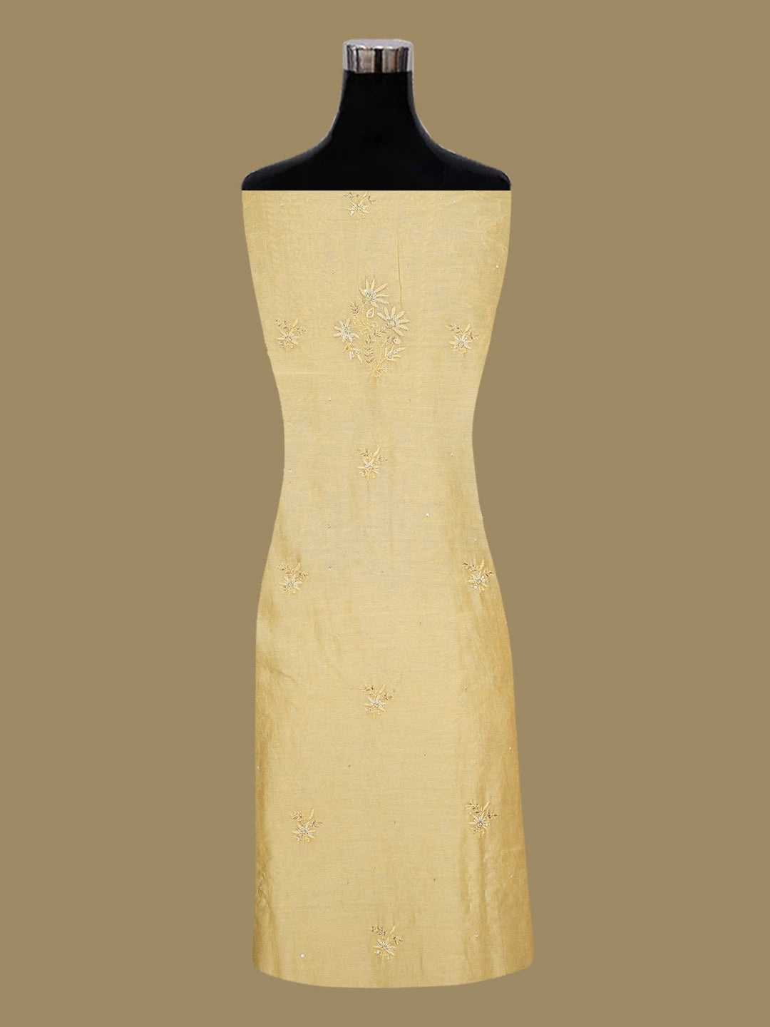 Ada Hand Embroidered Arylide Yellow Chanderi Lucknowi Chikankari Unstitched Kurta Dupatta Set With Cutadana Work 01A535356