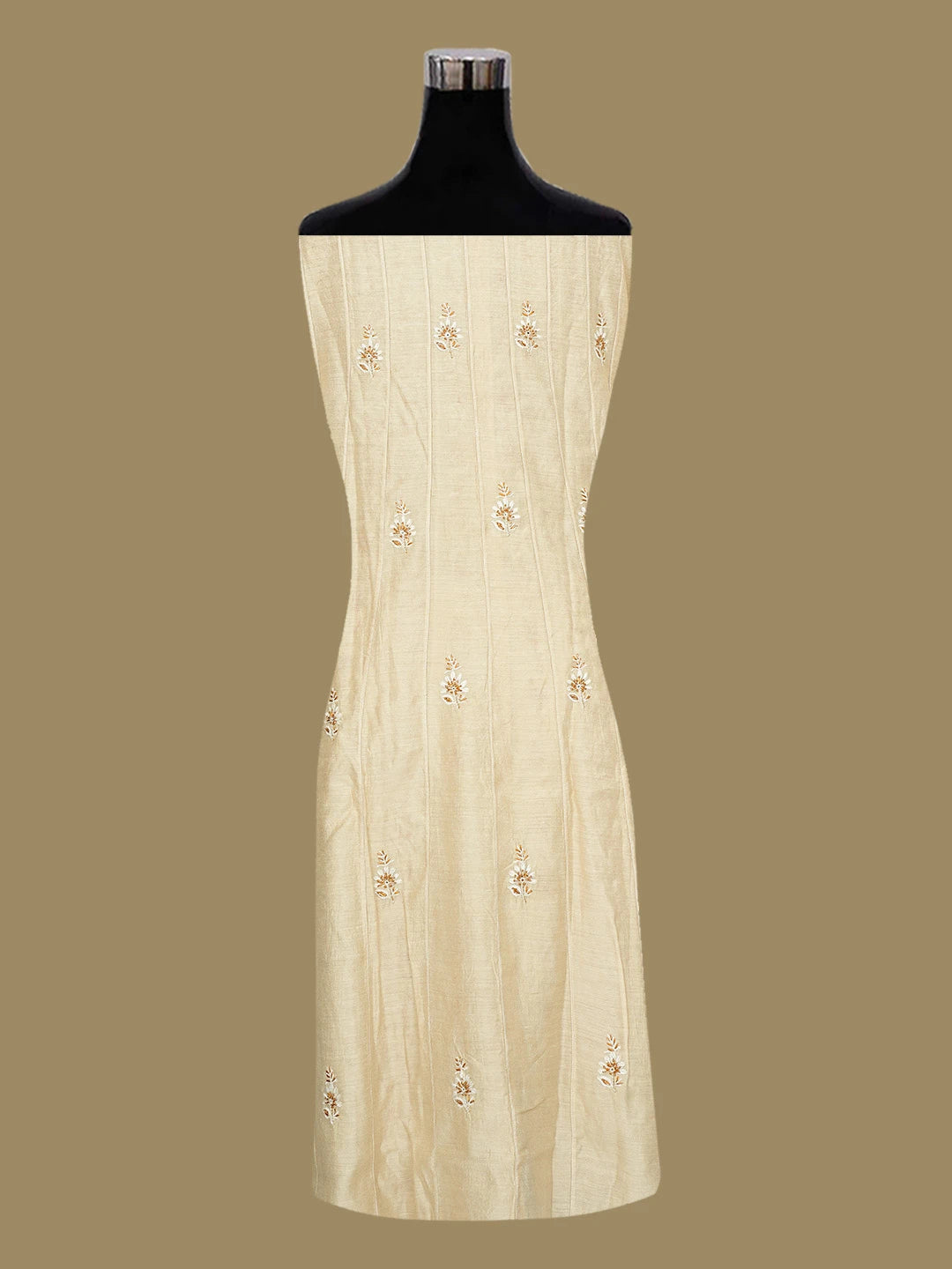 Ada Hand Embroidered Fawn Moonga Silk Lucknowi Chikankari Semi-Stitched Anarkali Kurta Dupatta Set with Cutdana Work 01A618440