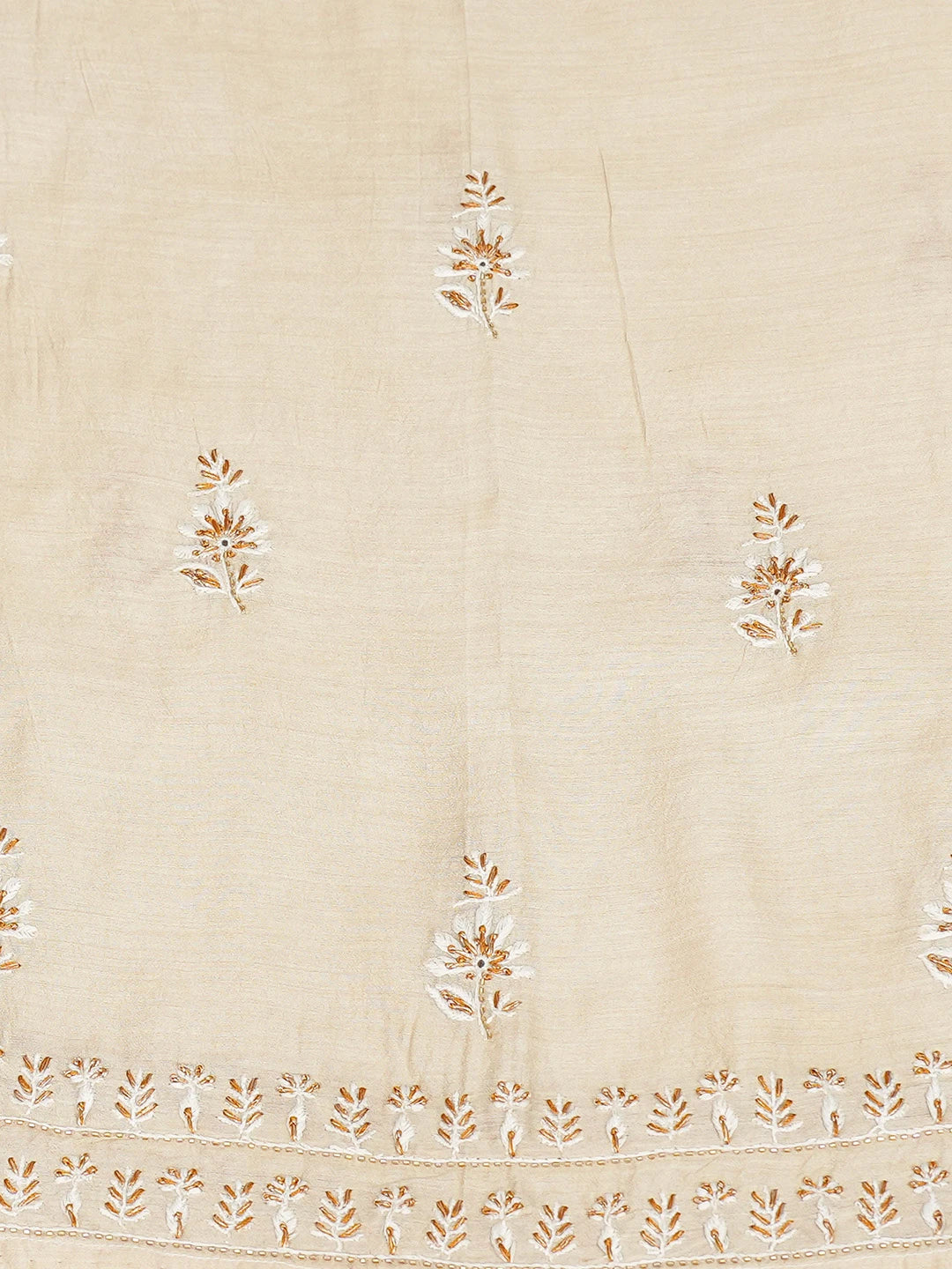 Ada Hand Embroidered Fawn Moonga Silk Lucknowi Chikankari Semi-Stitched Anarkali Kurta Dupatta Set with Cutdana Work 01A618440