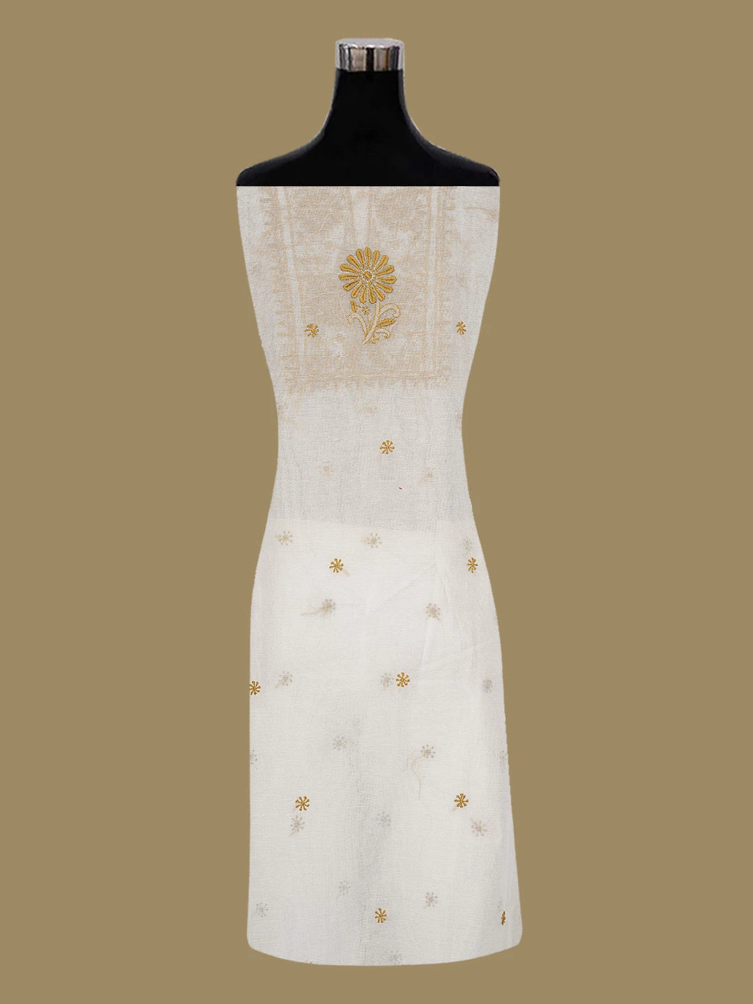 Ada Hand Embroidered White Super Net Lucknowi Chikankari Unstitched Kurta Dupatta Set 01A409828