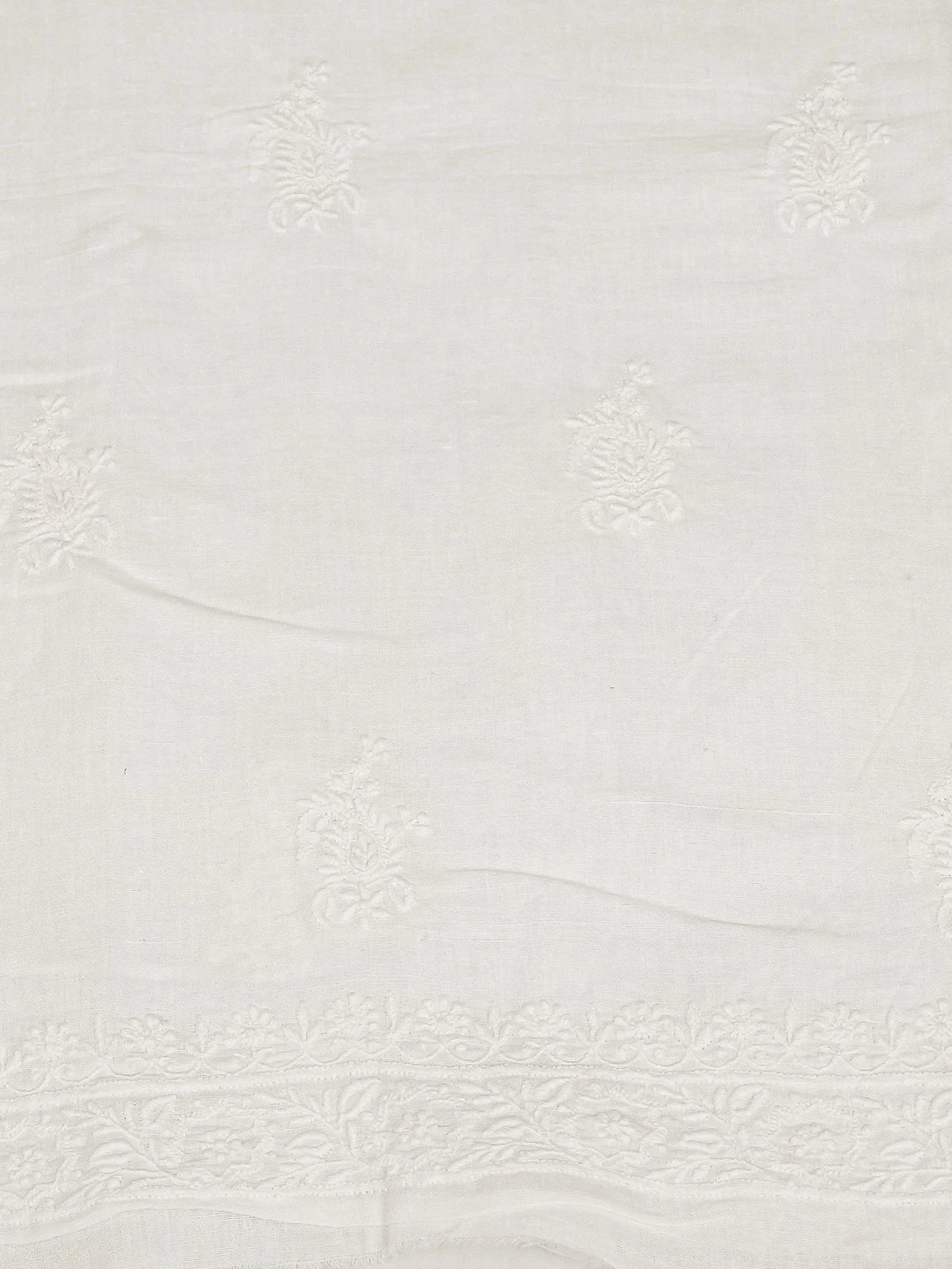 Ada Hand Embroidered White Linen Lucknowi Chikankari Unstitched Kurta Dupatta Set 01A571732