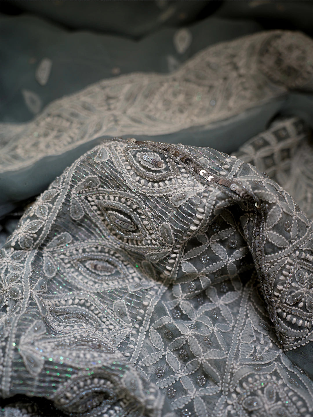 Ada Hand Embroidered Grey Georgette Lucknowi Chikankari Lehenga Set With Sequins Work 01A686179