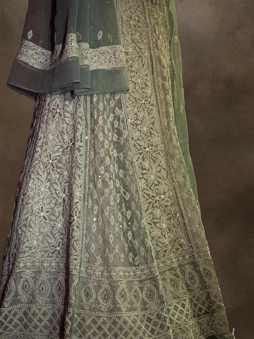 Ada Hand Embroidered Grey Georgette Lucknowi Chikankari Lehenga Set With Sequins Work 01A686179