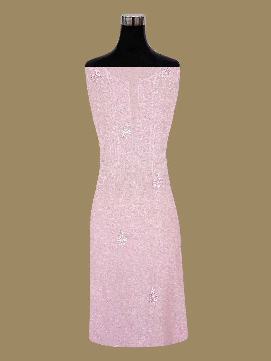 Ada Hand Embroidered Pink Pure Georgette Lucknowi Chikankari Unstitched Kurta Dupatta Set With Pearl Work 01A664543