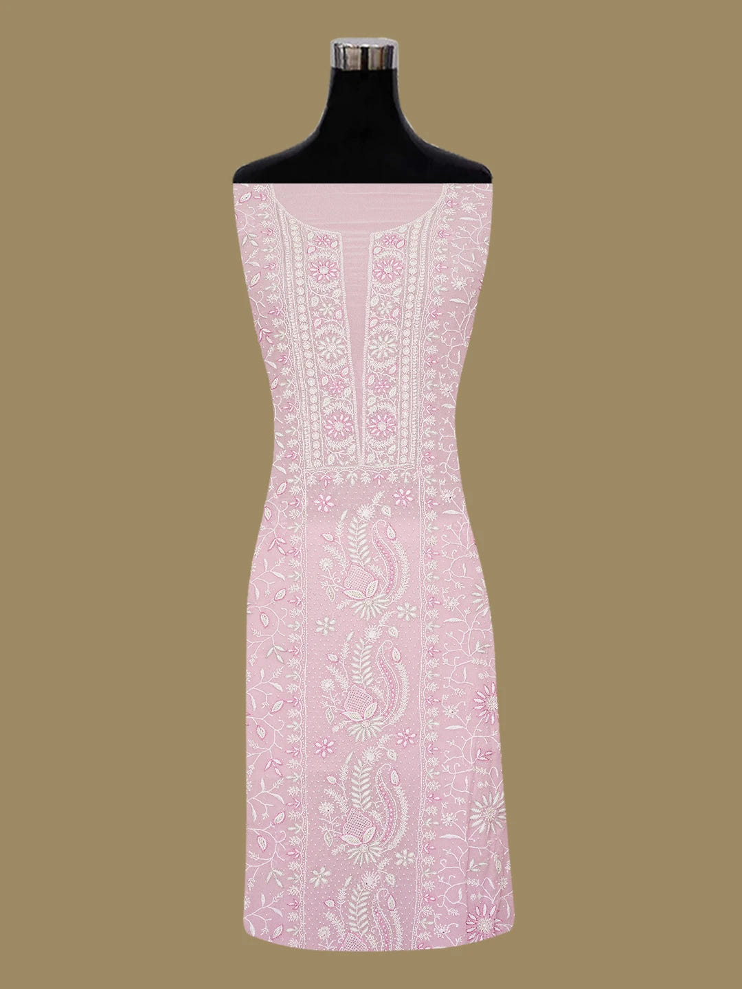 Ada Hand Embroidered Pink Pure Georgette Lucknowi Chikankari Unstitched Kurta Dupatta Set With Pearl Work 01A664543