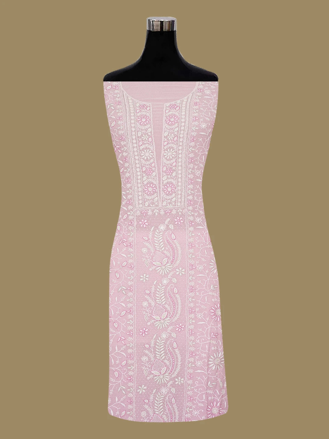 Ada Hand Embroidered Pink Pure Georgette Lucknowi Chikankari Unstitched Kurta Dupatta Set With Pearl Work 01A664543