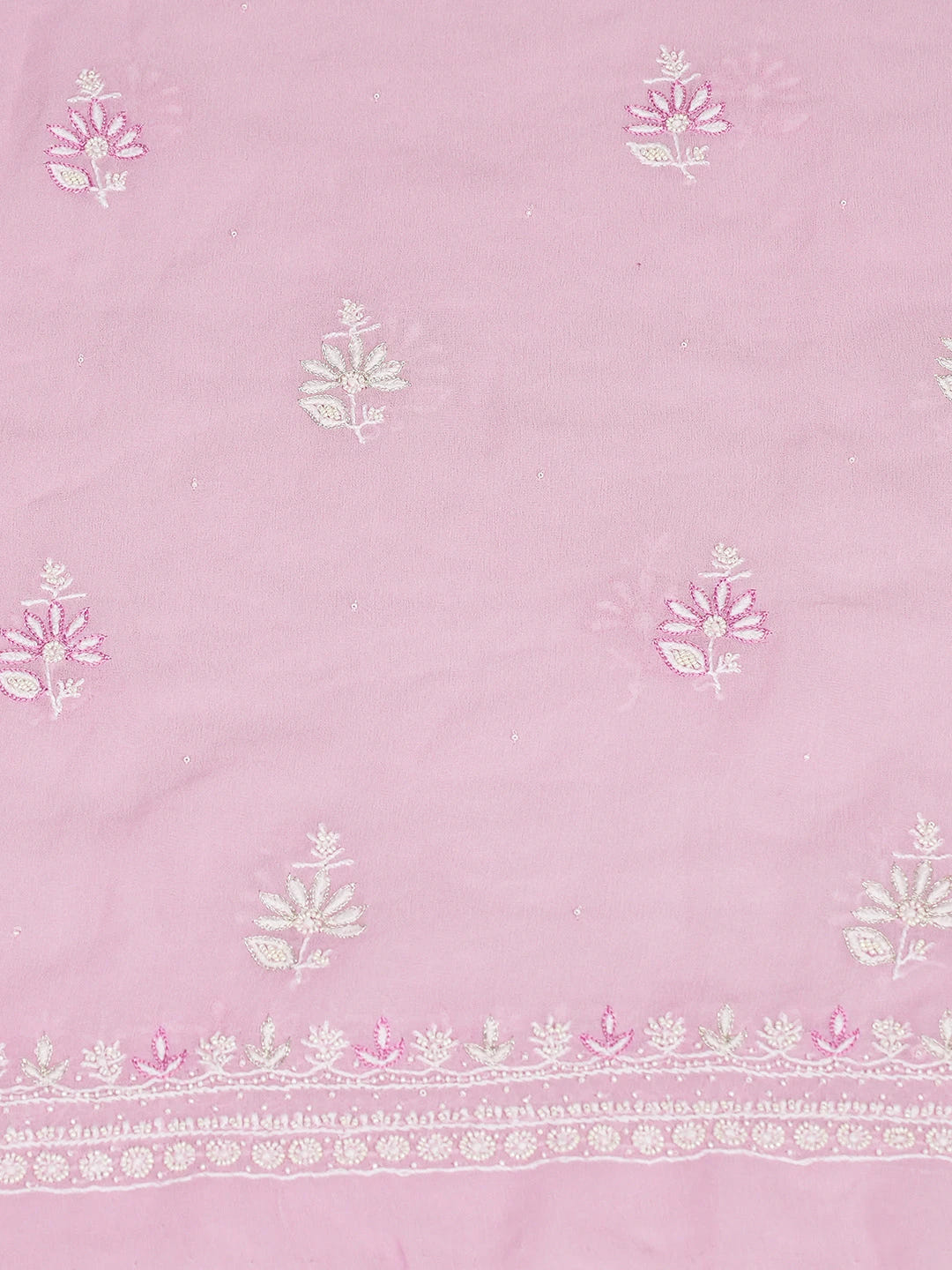 Ada Hand Embroidered Pink Pure Georgette Lucknowi Chikankari Unstitched Kurta Dupatta Set With Pearl Work 01A664543