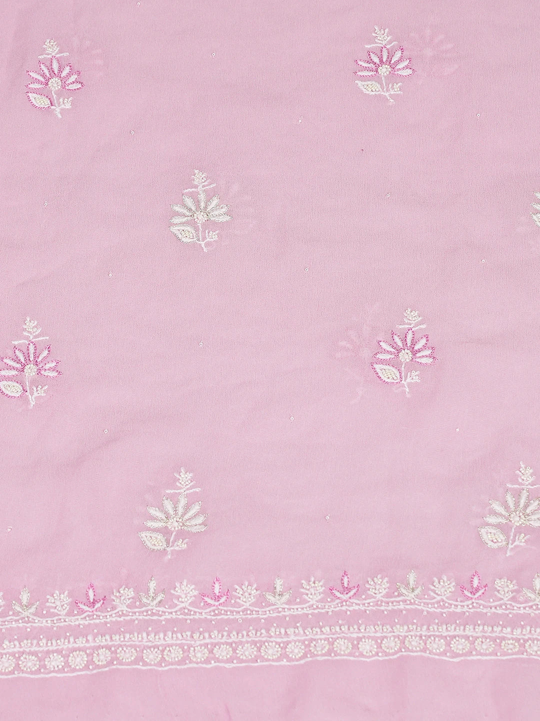 Ada Hand Embroidered Pink Pure Georgette Lucknowi Chikankari Unstitched Kurta Dupatta Set With Pearl Work 01A664543
