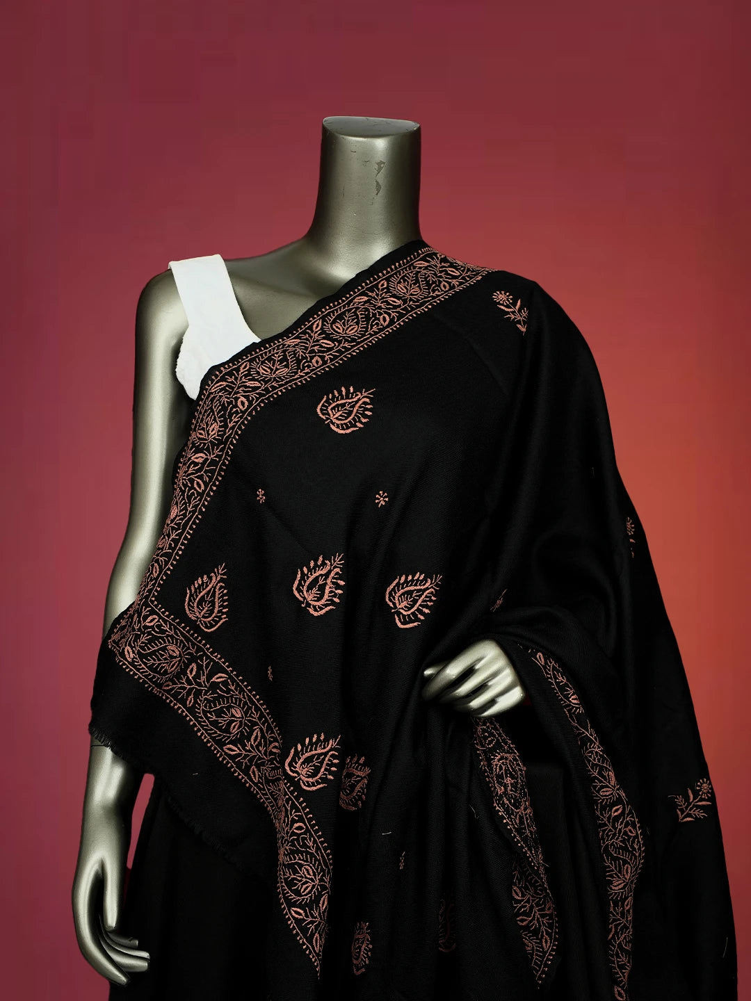 Ada Hand Embroidered Black Pashmina Lucknowi Chikankari Teen Taar Shawl 01A715866