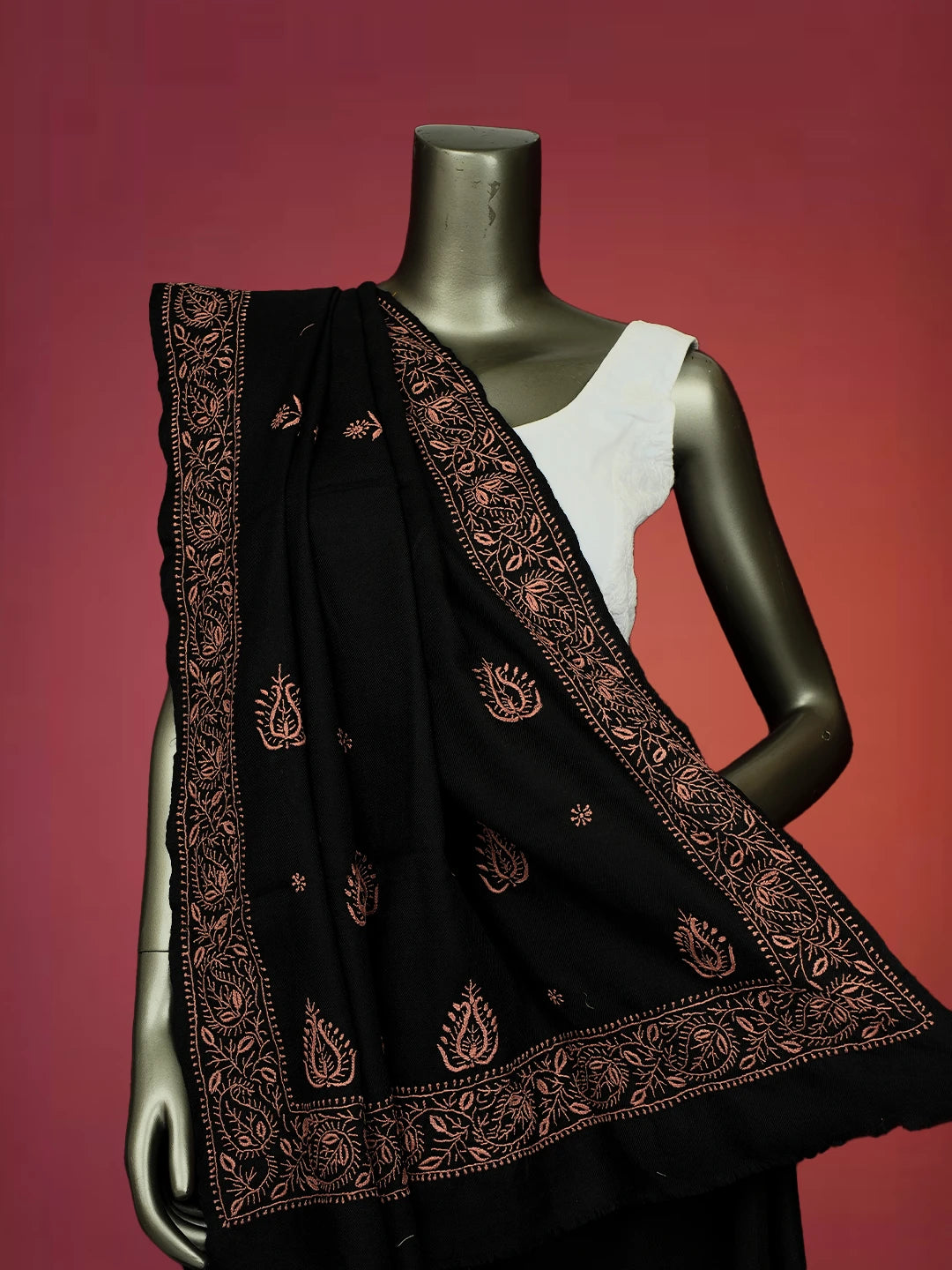 Ada Hand Embroidered Black Pashmina Lucknowi Chikankari Teen Taar Shawl 01A715866