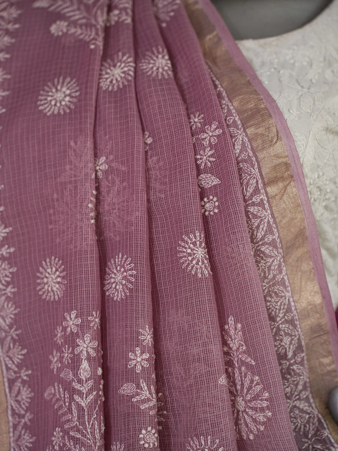 Ada Hand Embroidered Mauve Kota Lucknowi Chikankari Saree and Blouse 01A681665