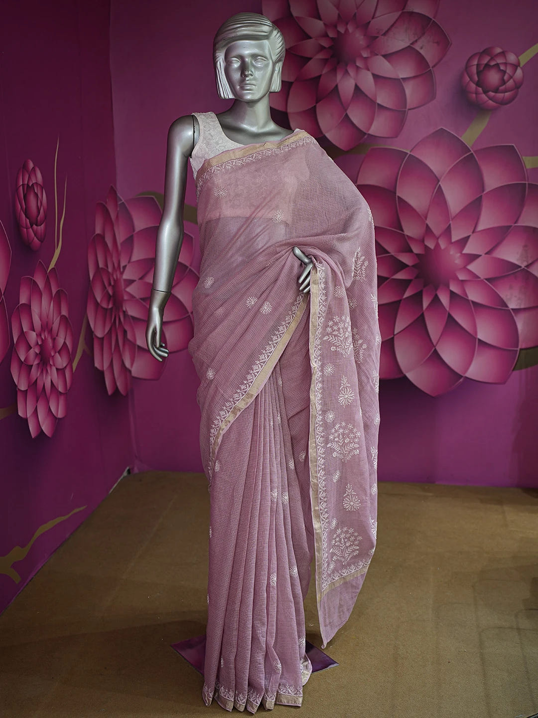 Ada Hand Embroidered Mauve Kota Lucknowi Chikankari Saree and Blouse 01A681665
