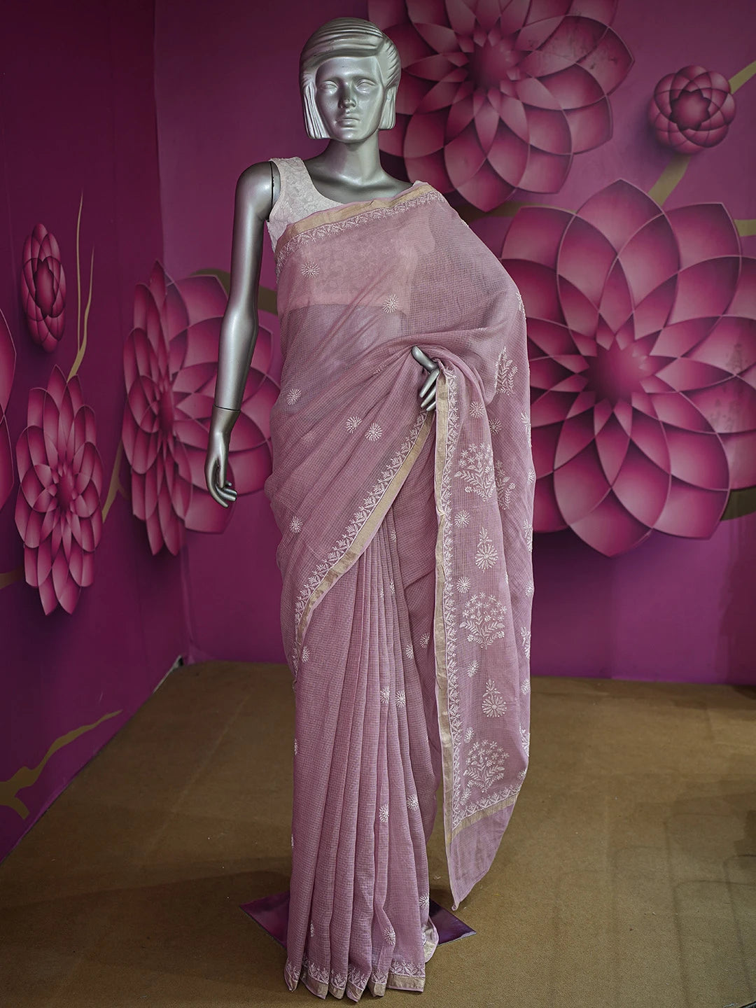 Ada Hand Embroidered Mauve Kota Lucknowi Chikankari Saree and Blouse 01A681665