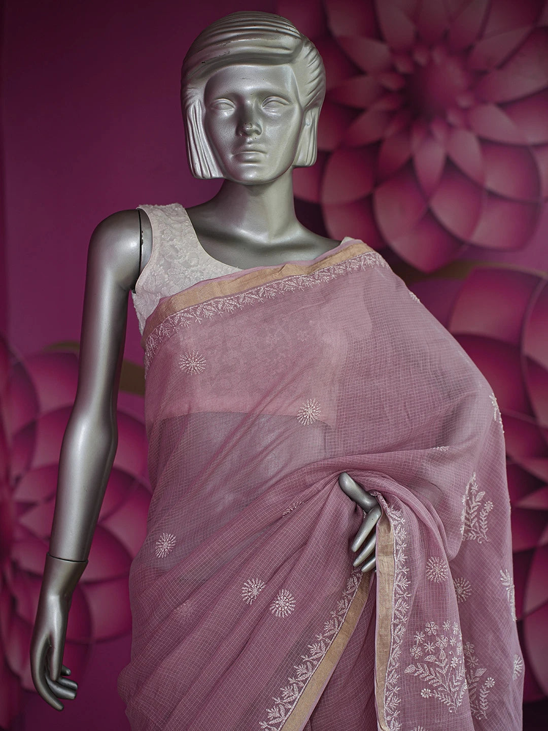 Ada Hand Embroidered Mauve Kota Lucknowi Chikankari Saree and Blouse 01A681665