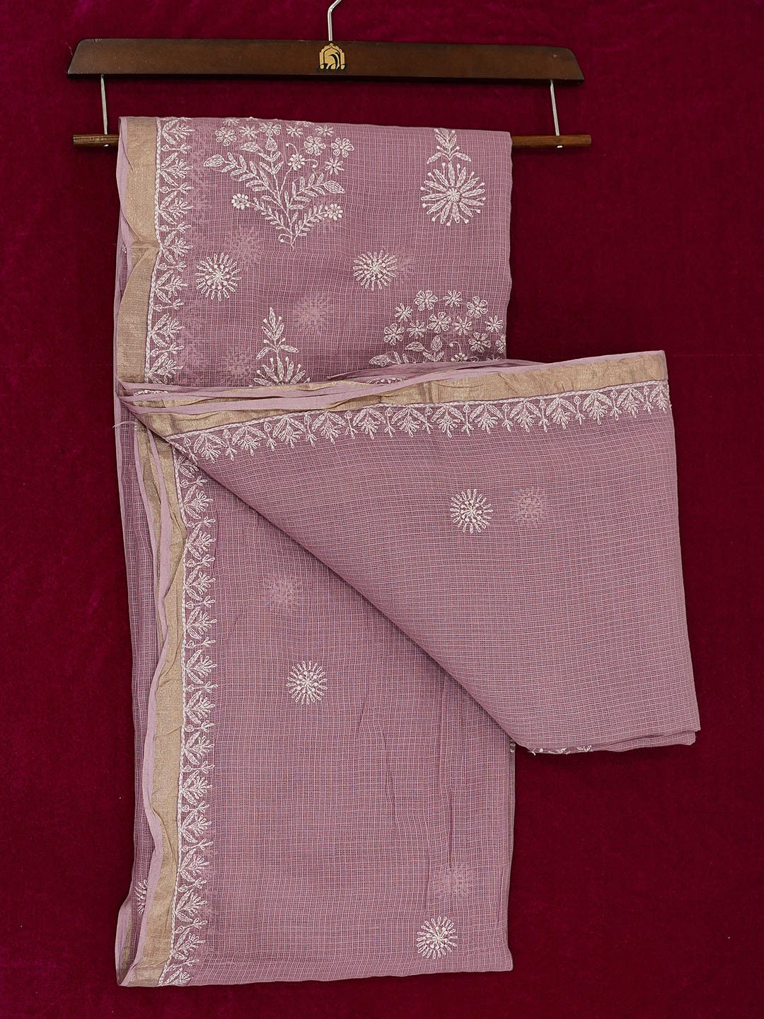 Ada Hand Embroidered Mauve Kota Lucknowi Chikankari Saree and Blouse 01A681665