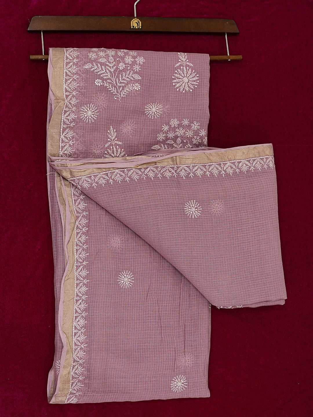 Ada Hand Embroidered Mauve Kota Lucknowi Chikankari Saree and Blouse 01A681665
