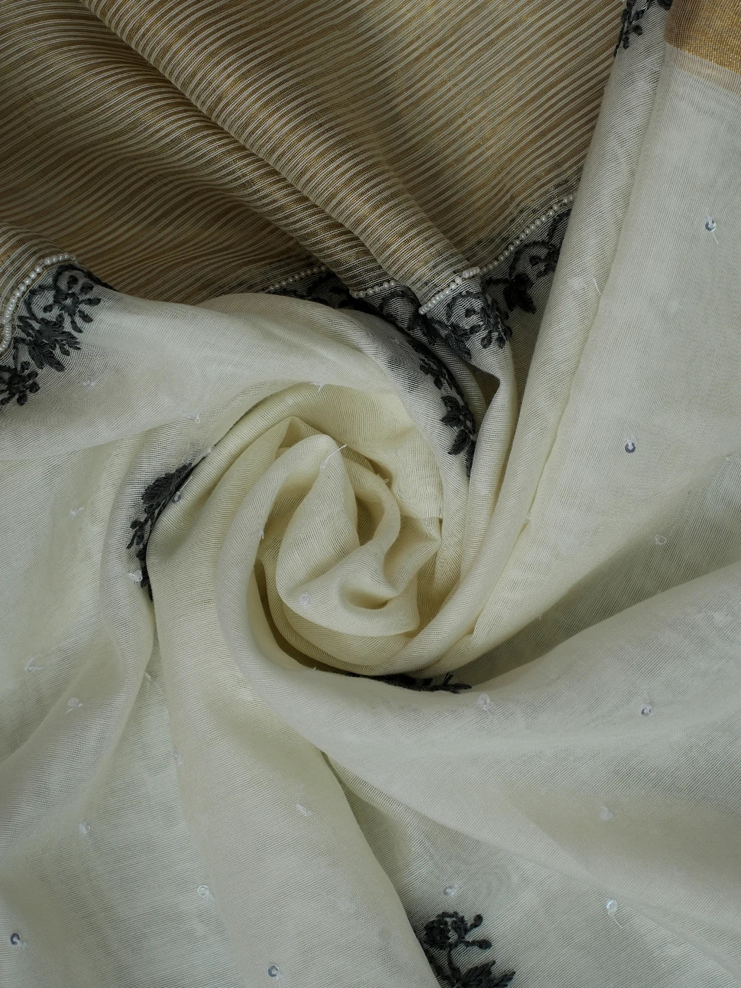 Ada Hand Embroidered White Chanderi Lucknowi Chikankari Semi-Stitched Kurta Dupatta Set with Cutdana Work 01A674701