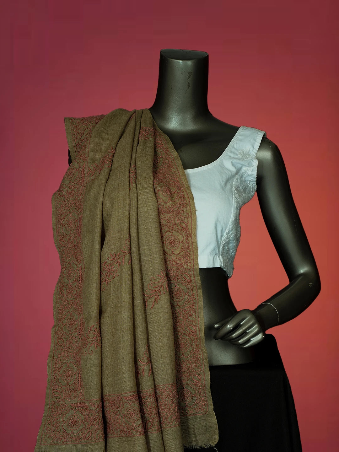 Ada Hand Embroidered Fawn Pashmina Lucknowi Chikankari Chaar Taar Shawl 01A715853
