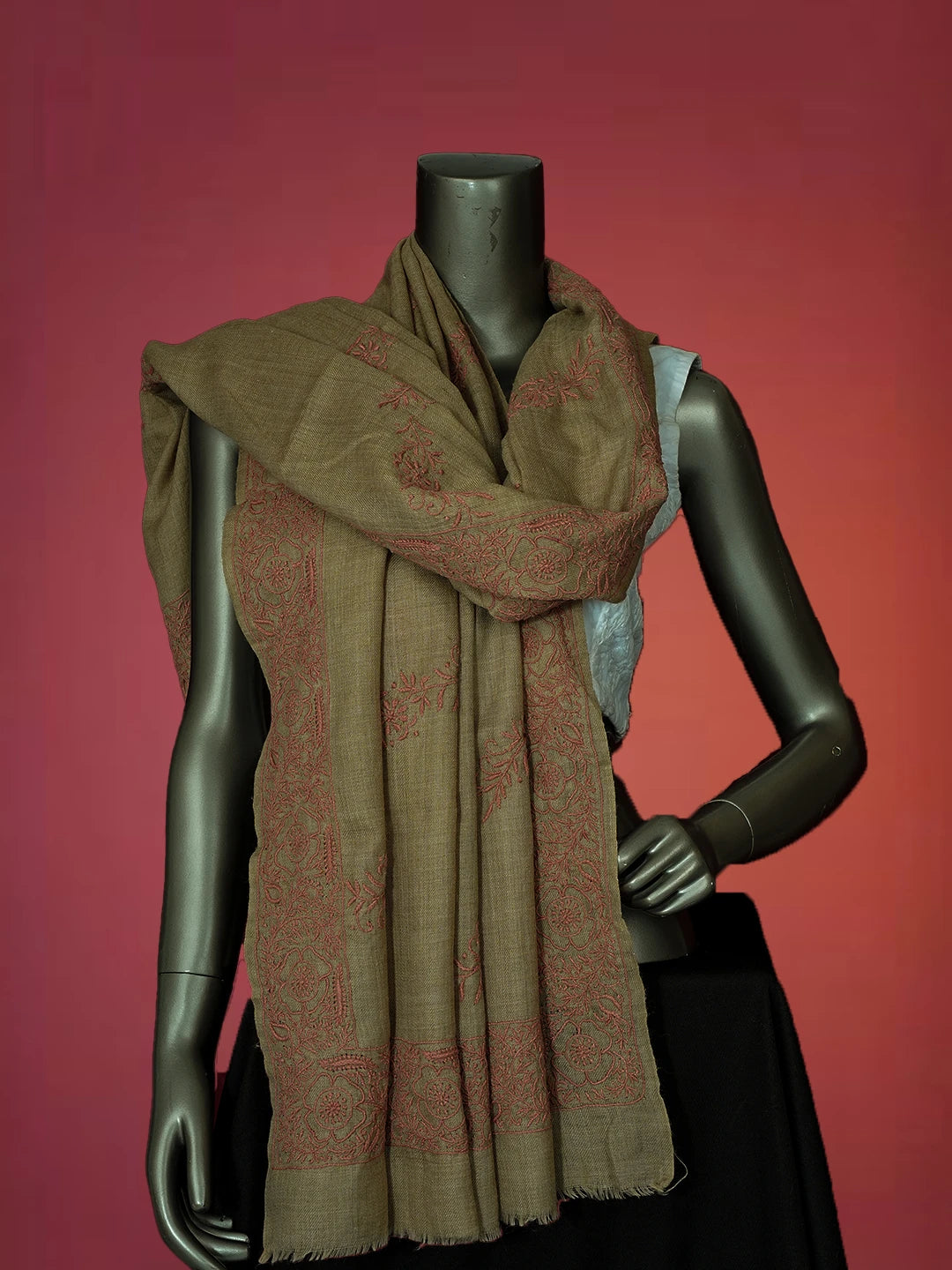 Ada Hand Embroidered Fawn Pashmina Lucknowi Chikankari Chaar Taar Shawl 01A715853